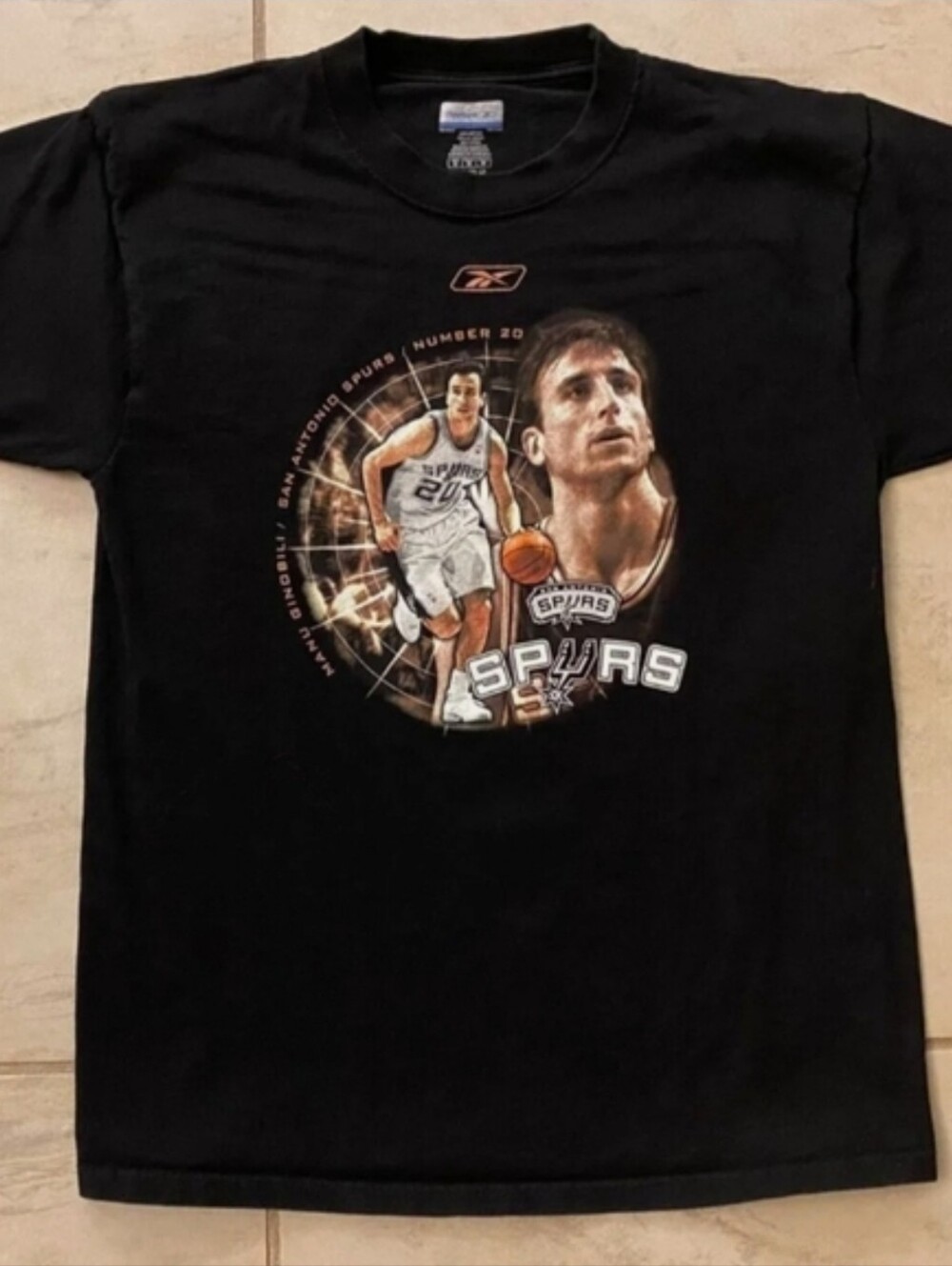 RARE Vintage Reebok Manu Ginobili San Antonio Spurs Tee T-Shirt Large NBA